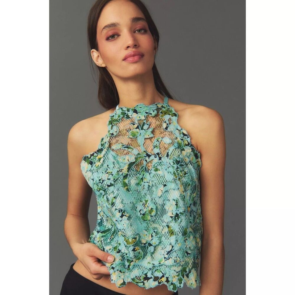 By Anthropologie Printed Appliqué Tank Blouse Top Floral Coachella M NEW 281373